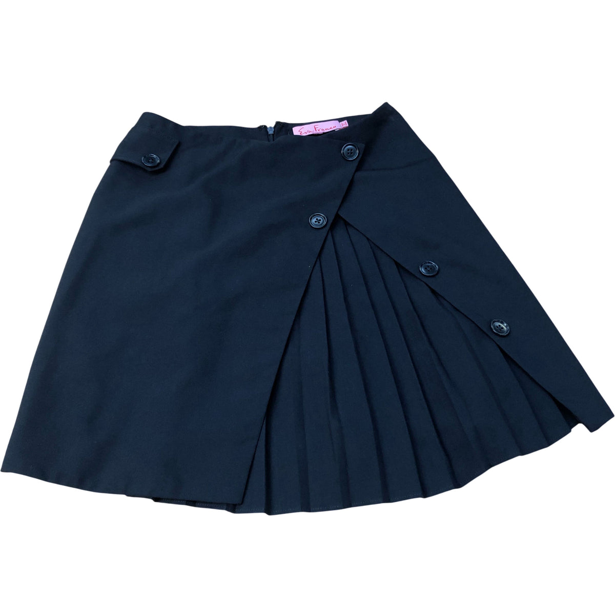 Eva Franco Pleated Mini Skirt UK Size 6 Women's Black Button Detail Chic Style