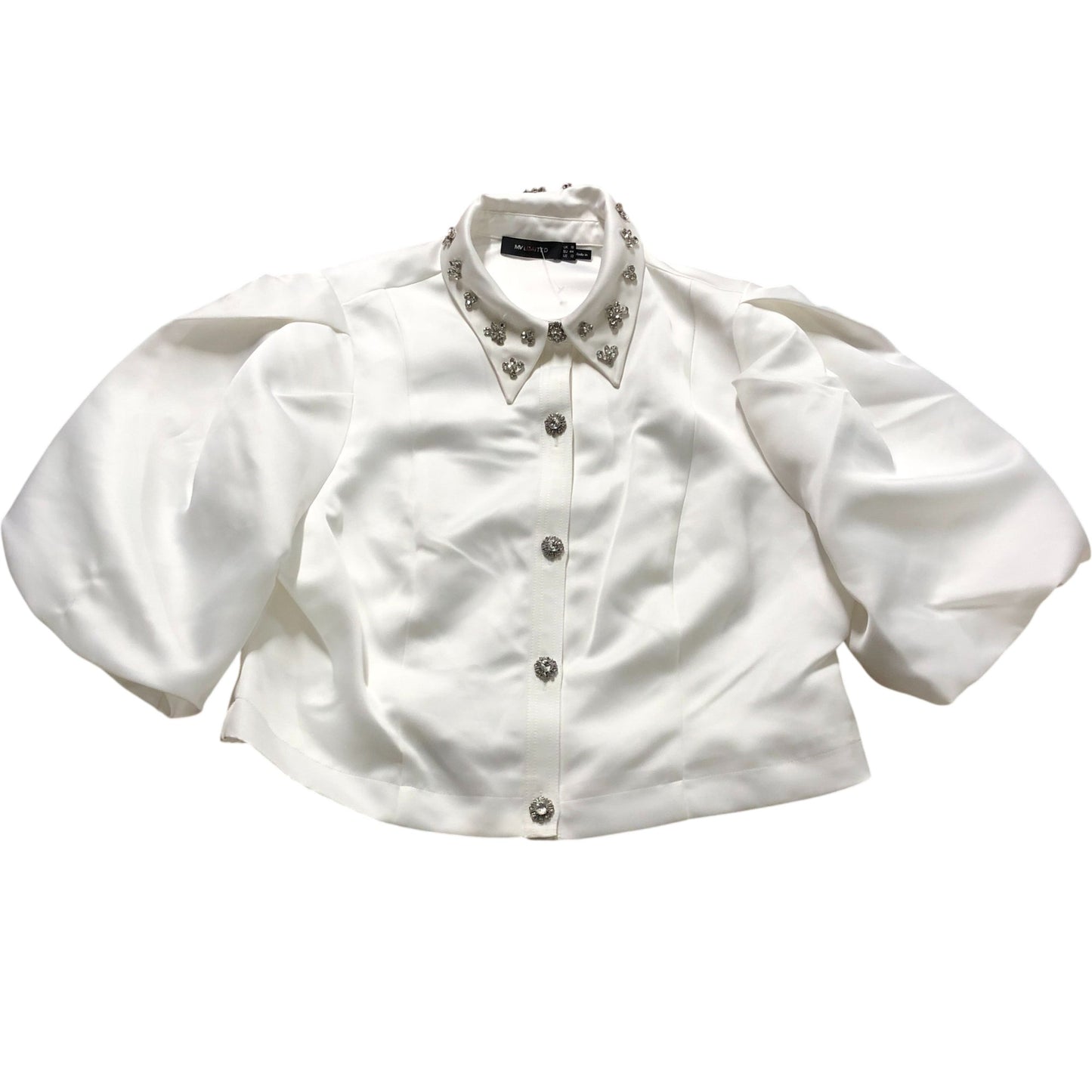 White Embellished Collar Cropped Shirt Size 16