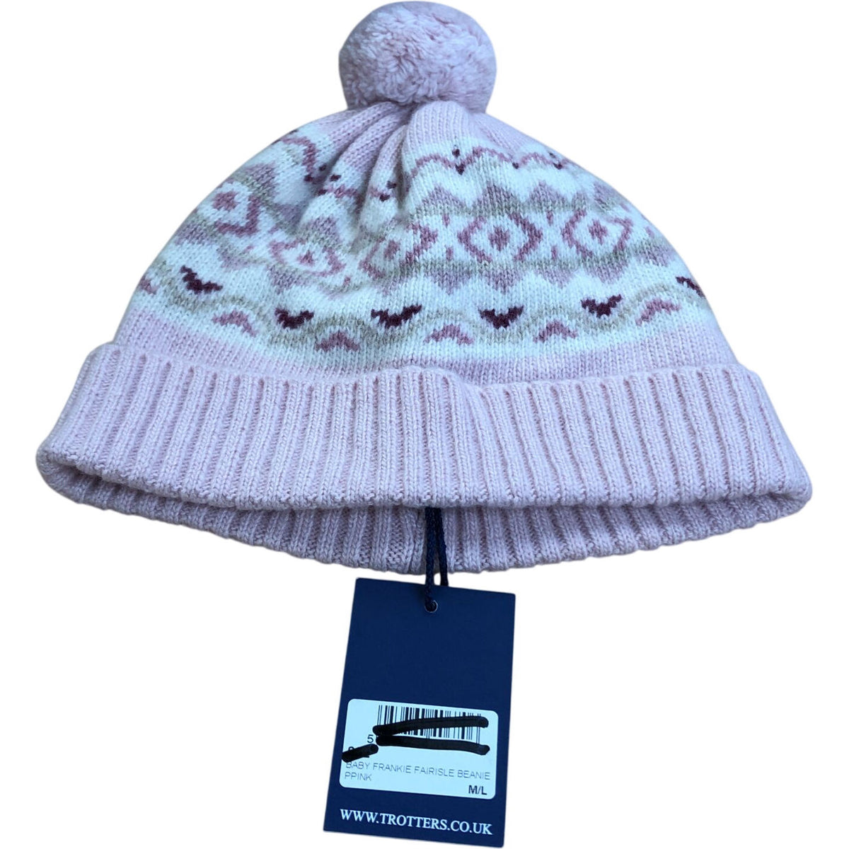 Trotters Frankie Fair Isle Beanie Pink Baby Warm Knit Hat Size ML