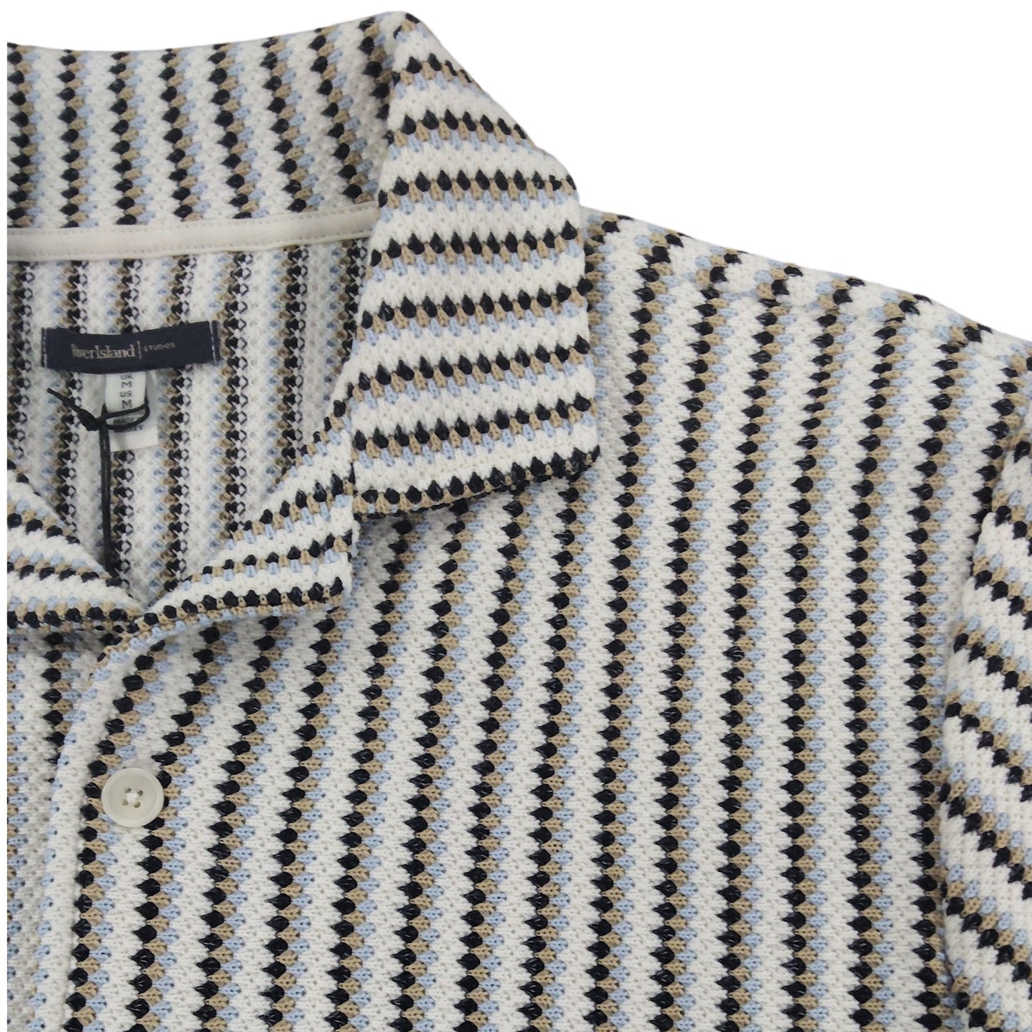 River Island Short Sleeve Shirt UK M Men's Striped Casual Wear Black White