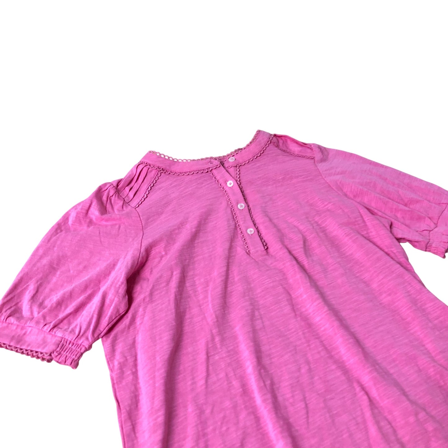 Pink Short Sleeve Blouse Women's Cotton Button Up Size UK12