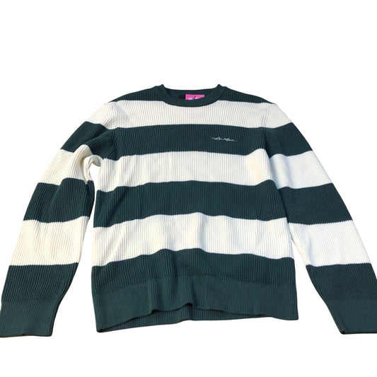 River Island Striped Sweater Green White Waffle Knit Long Sleeve Medium
