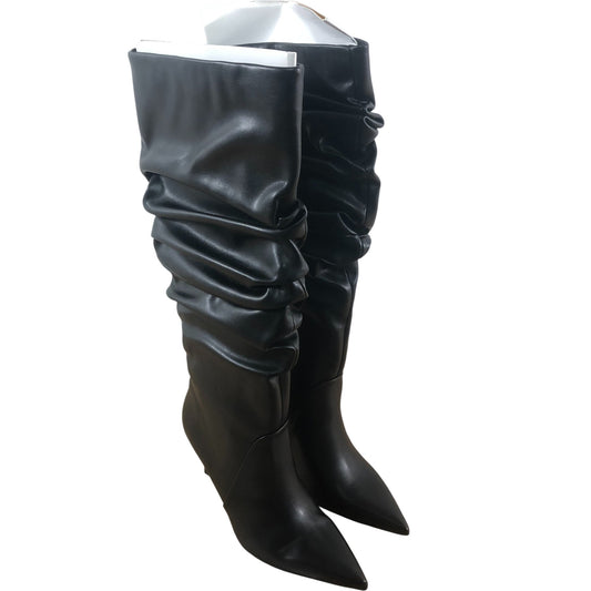 River Island Black Slouch Heeled Knee High Boots UK Size 5