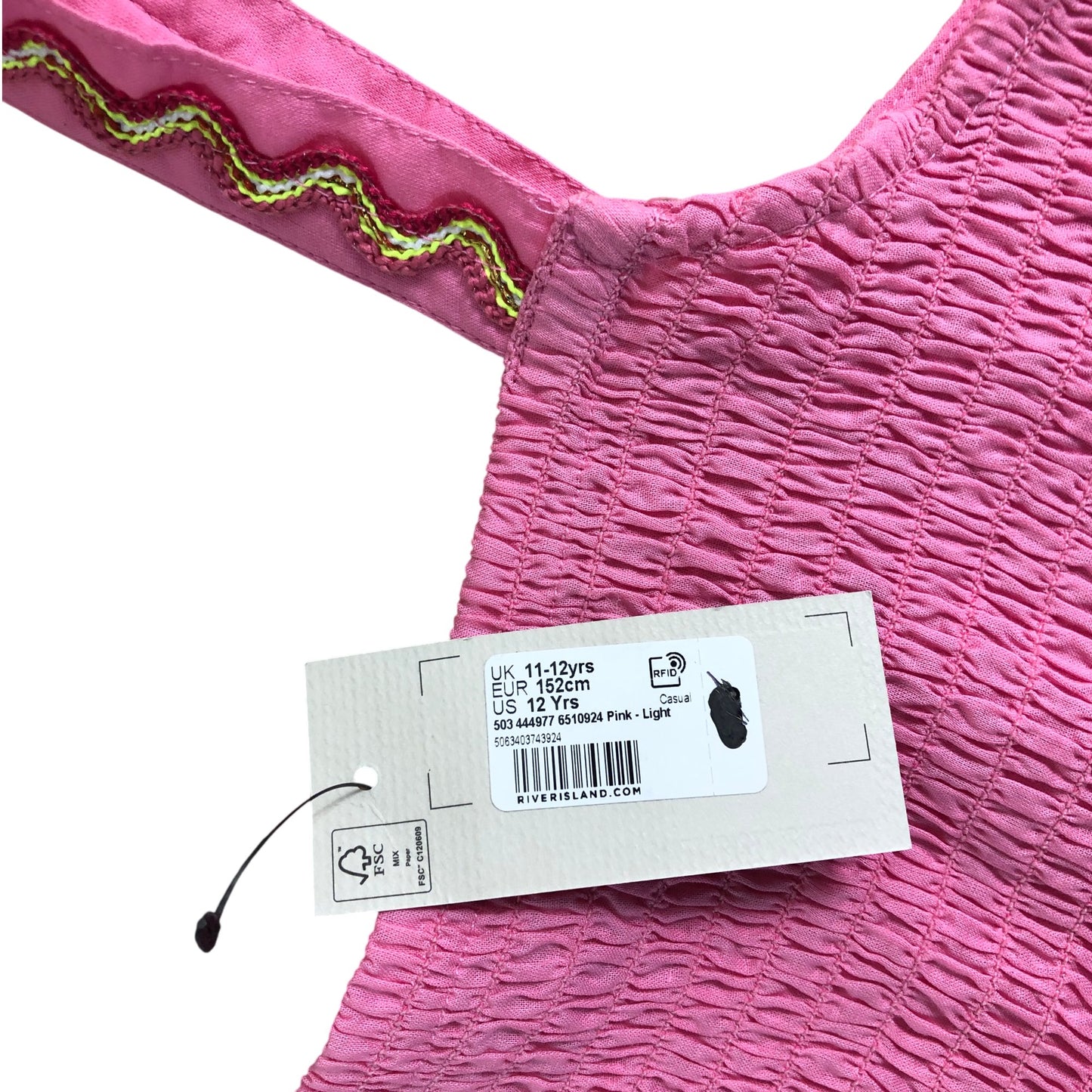 RIVER ISLAND Girls Pink Embroidered Dress UK11-12 Years Floral Fruit Detail