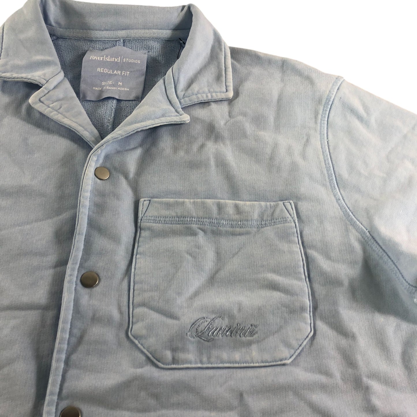 River Island Short Sleeve Shirt Size M Men's Casual Light Blue Cotton Top