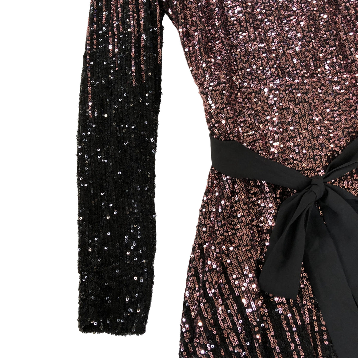 Love And Roses UK8 Women's Sequin Long Sleeve Dress Black Pink Belted