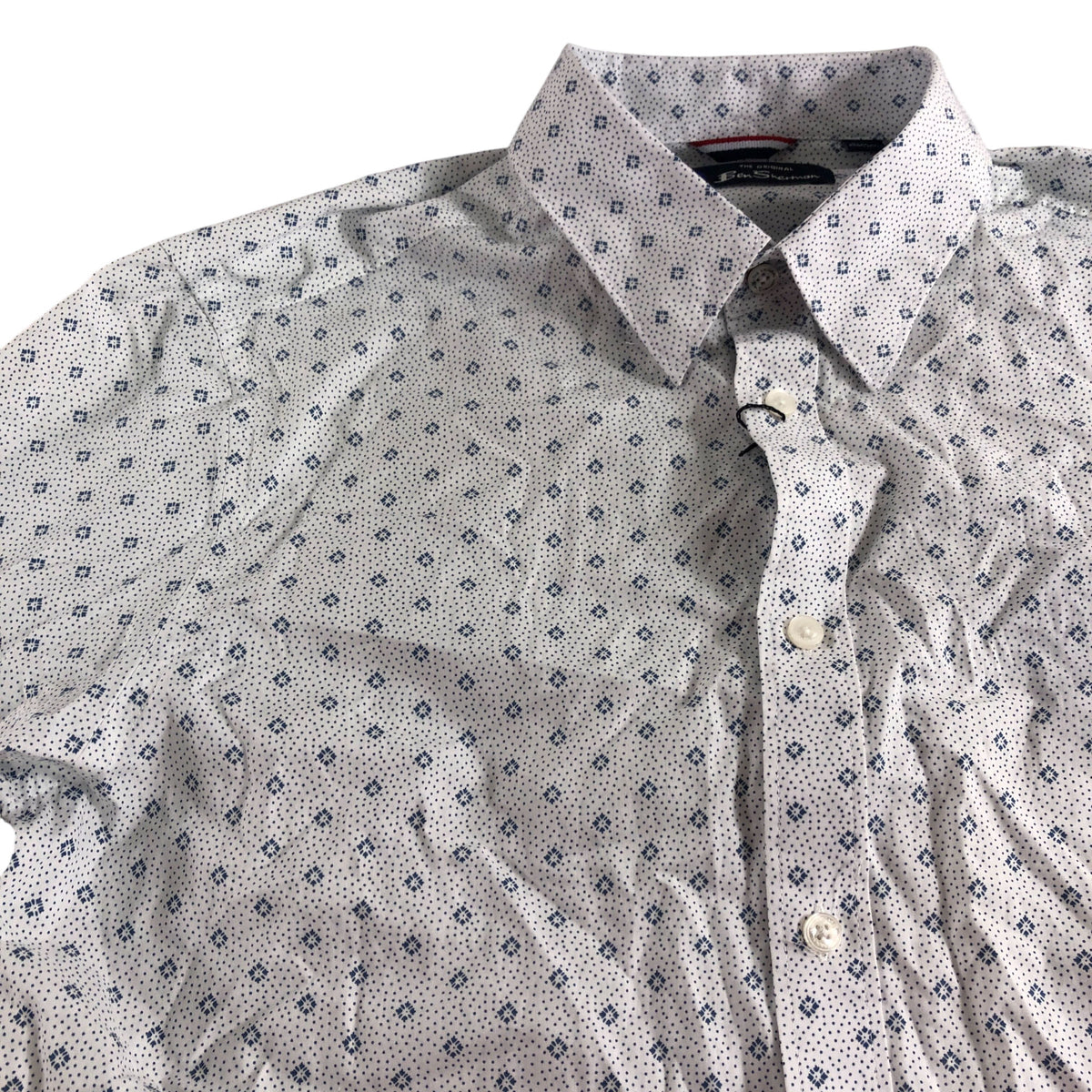 Ben Sherman Snow White Shirt Medium Long Sleeve Stipple Geo Print Cotton