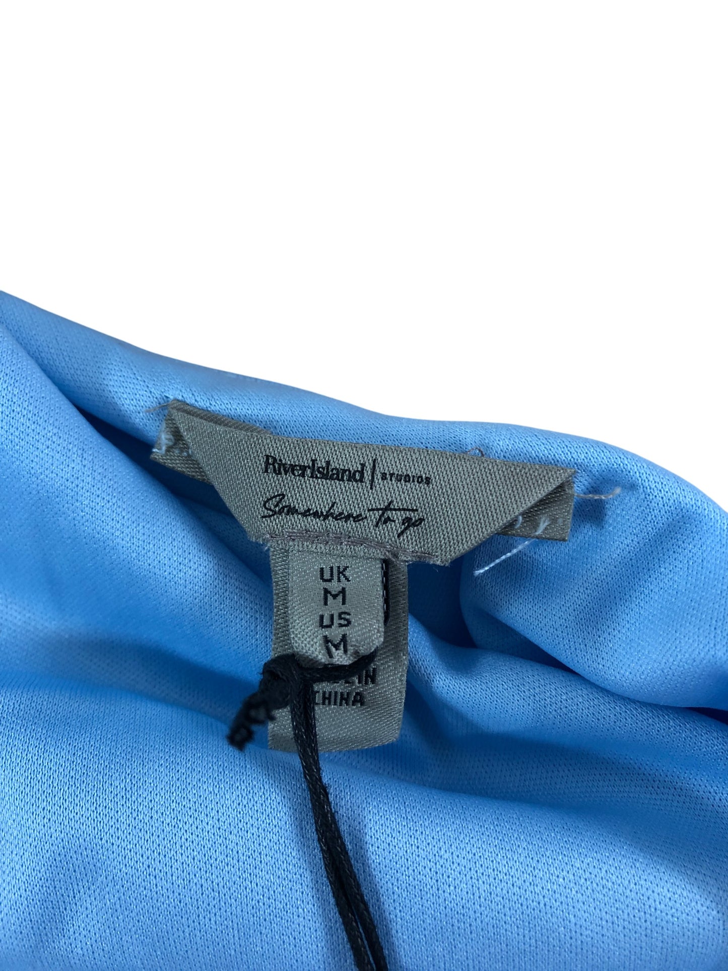 River Island Light Blue Women's One Shoulder Top Size M Floral Detail Casual