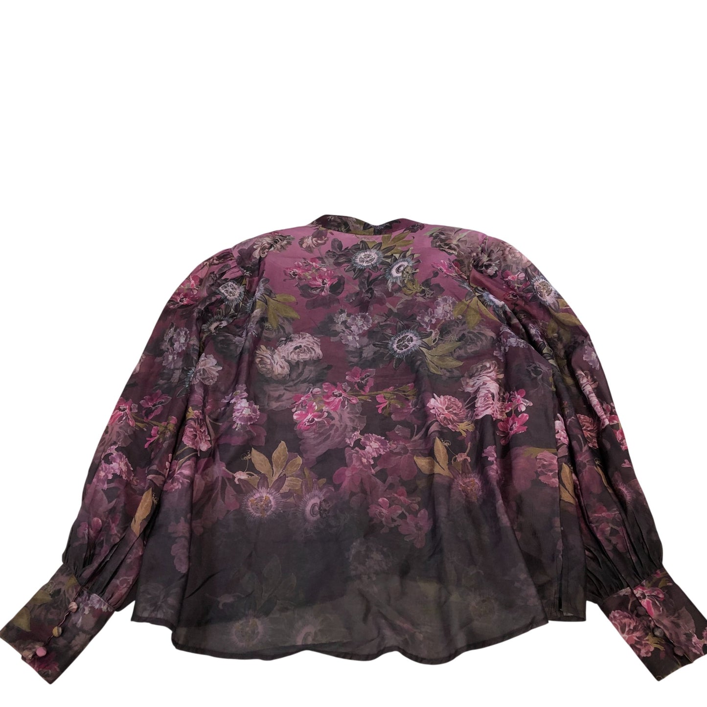 River Island Floral Print Blouse Women's Sheer Long Sleeve Purple Top UK18