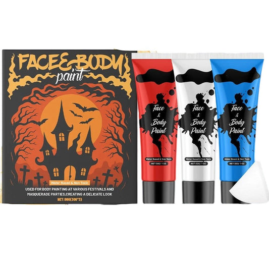 Zephuco Face Body Paint Kit 30g X3 With 3 Sponges For Festivals Decorations