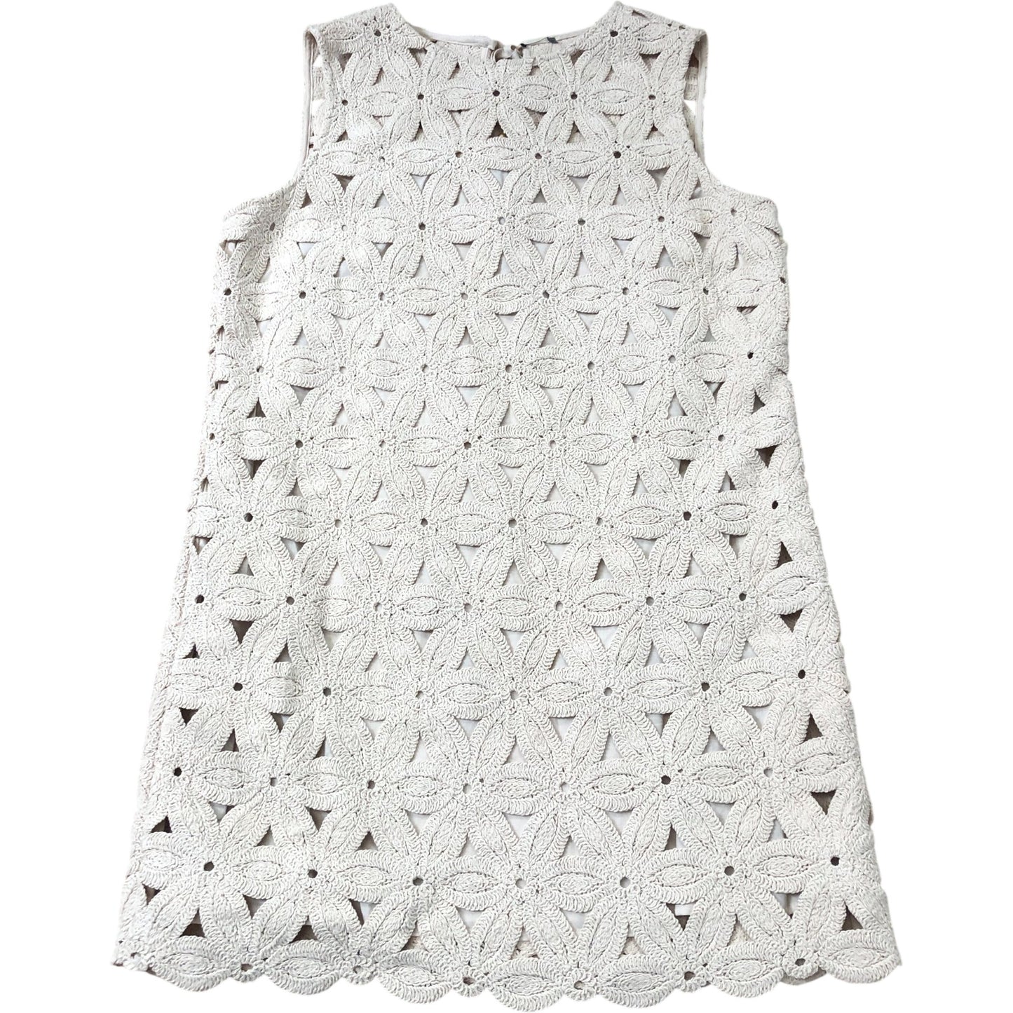 Beige Sleeveless Dress Size 12 Women's Floral Embroidery