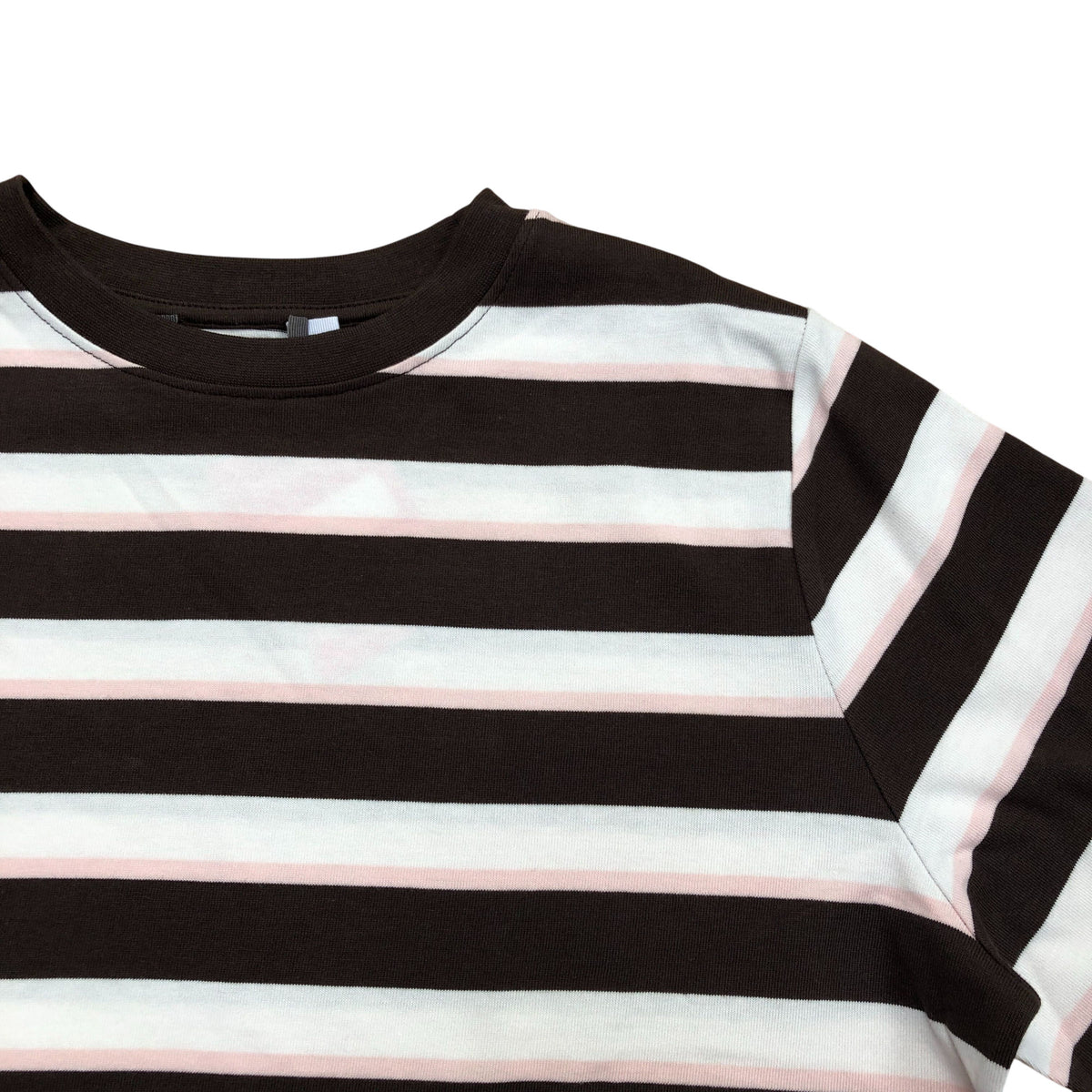 Oversized Cropped Boxy Fit Stripe Cotton T-Shirt Brown/Pink