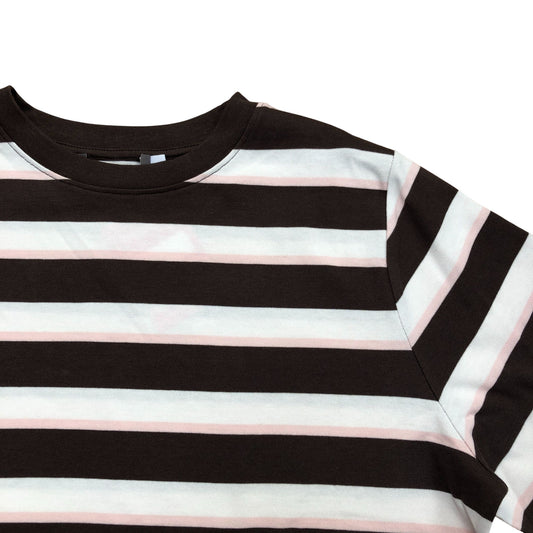 Oversized Cropped Boxy Fit Stripe Cotton T-Shirt Brown/Pink