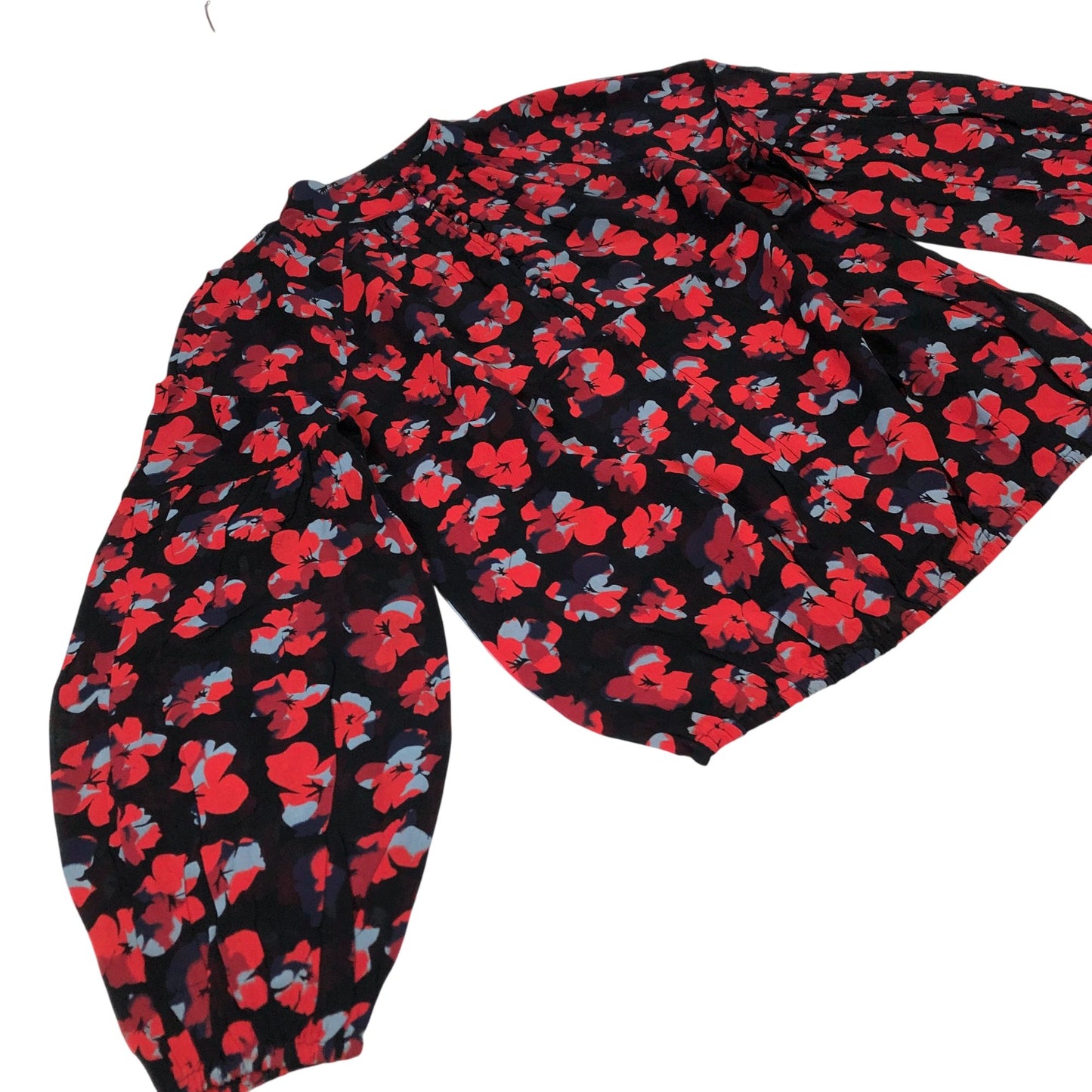 Floral Blouse Women's Long Sleeve Black Red Patterned UK18