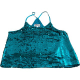 Dancing Leopard Sequin Tank Top Women's Teal Sparkly