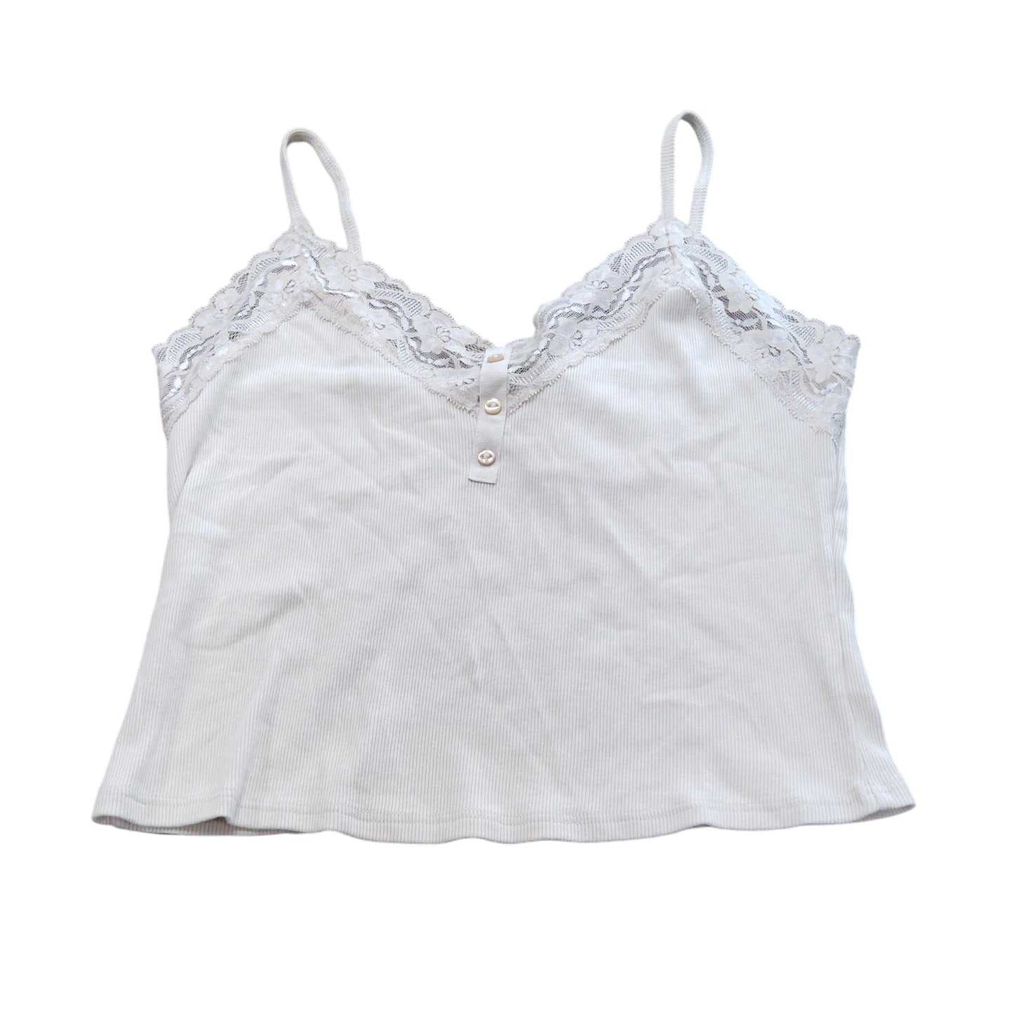 River Island Women's Lace Trimmed Camisole Top Size L Cream Soft Cotton Blend
