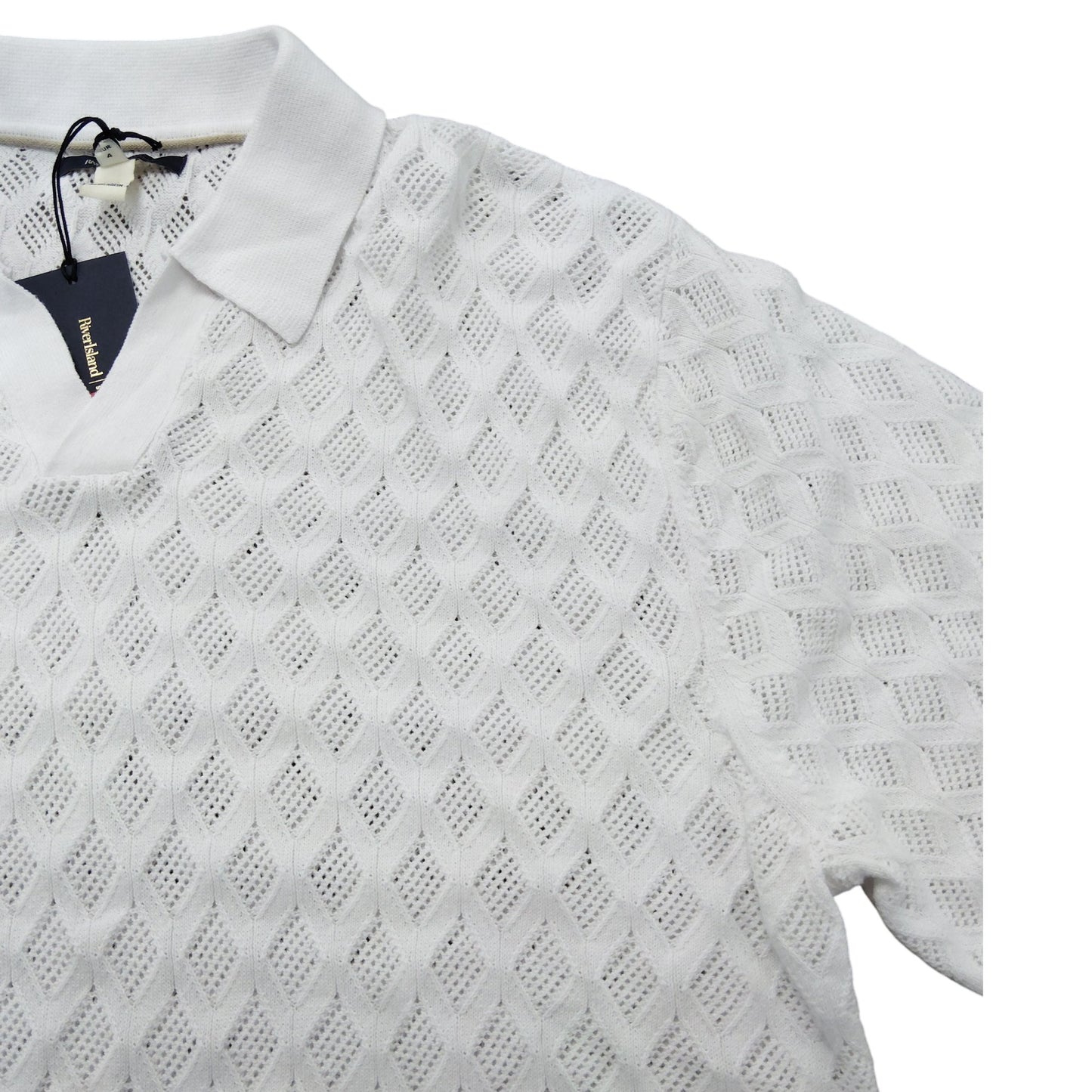 River Island Short Sleeve White Polo Shirt Size L Men's Lightweight Cotton