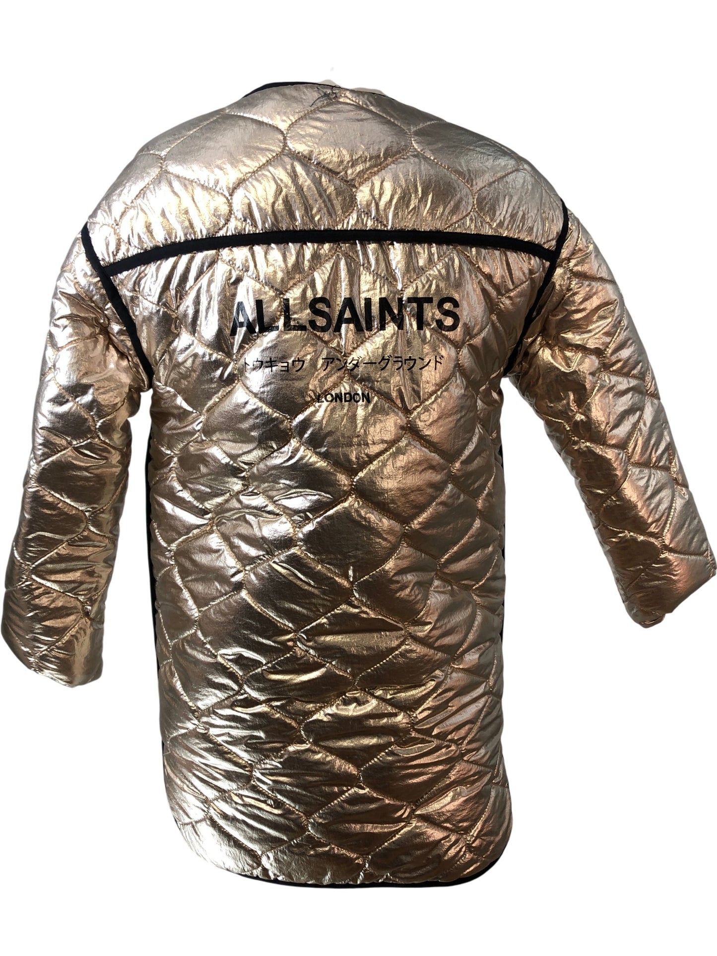 All Saints Quilted Puffer Jacket Gold UK12 Women's Outerwear Stylish Coat