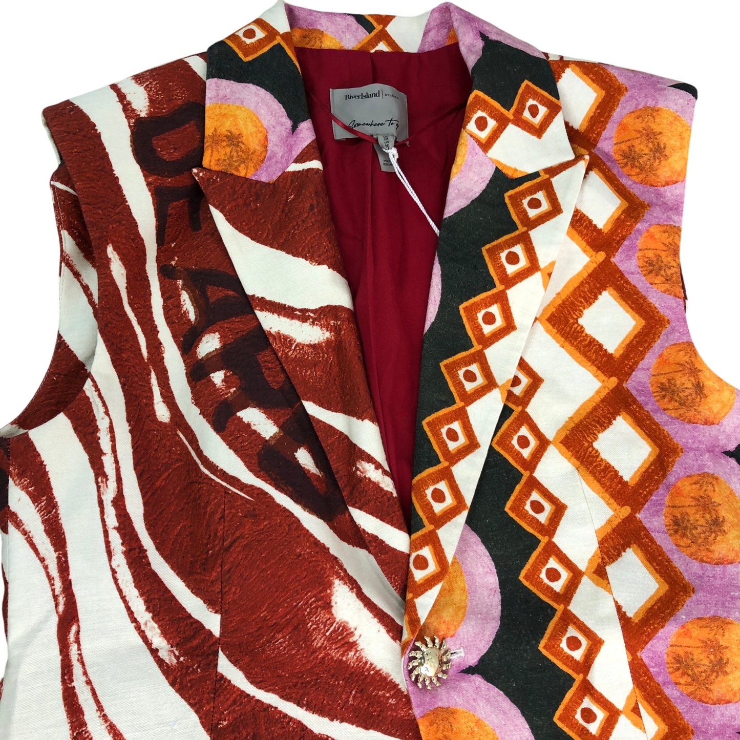 River Island Colourful Printed Sleeveless Blazer Women's Size Medium