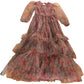 Lace and Beads Floral Maxi Dress UK8 Women's Pink Tulle Long Sleeve