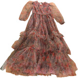 Lace and Beads Floral Maxi Dress UK8 Women's Pink Tulle Long Sleeve