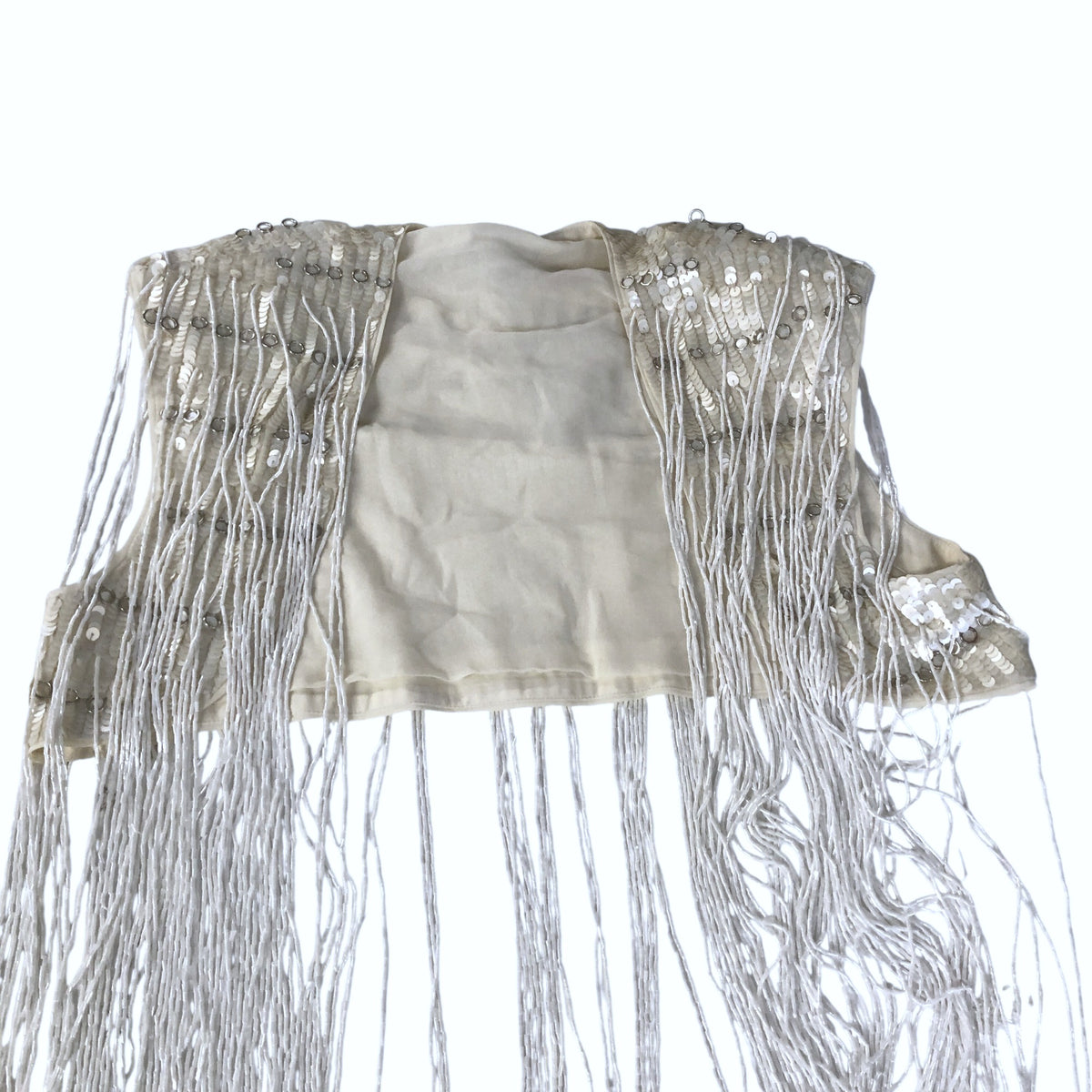River Island Fringe Cape UK Medium Women's Beaded Cover-Up Top Cream