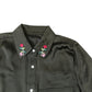 Satin Look Side Split Long Shirt Khaki Long Sleeve Embroidered Flora XS