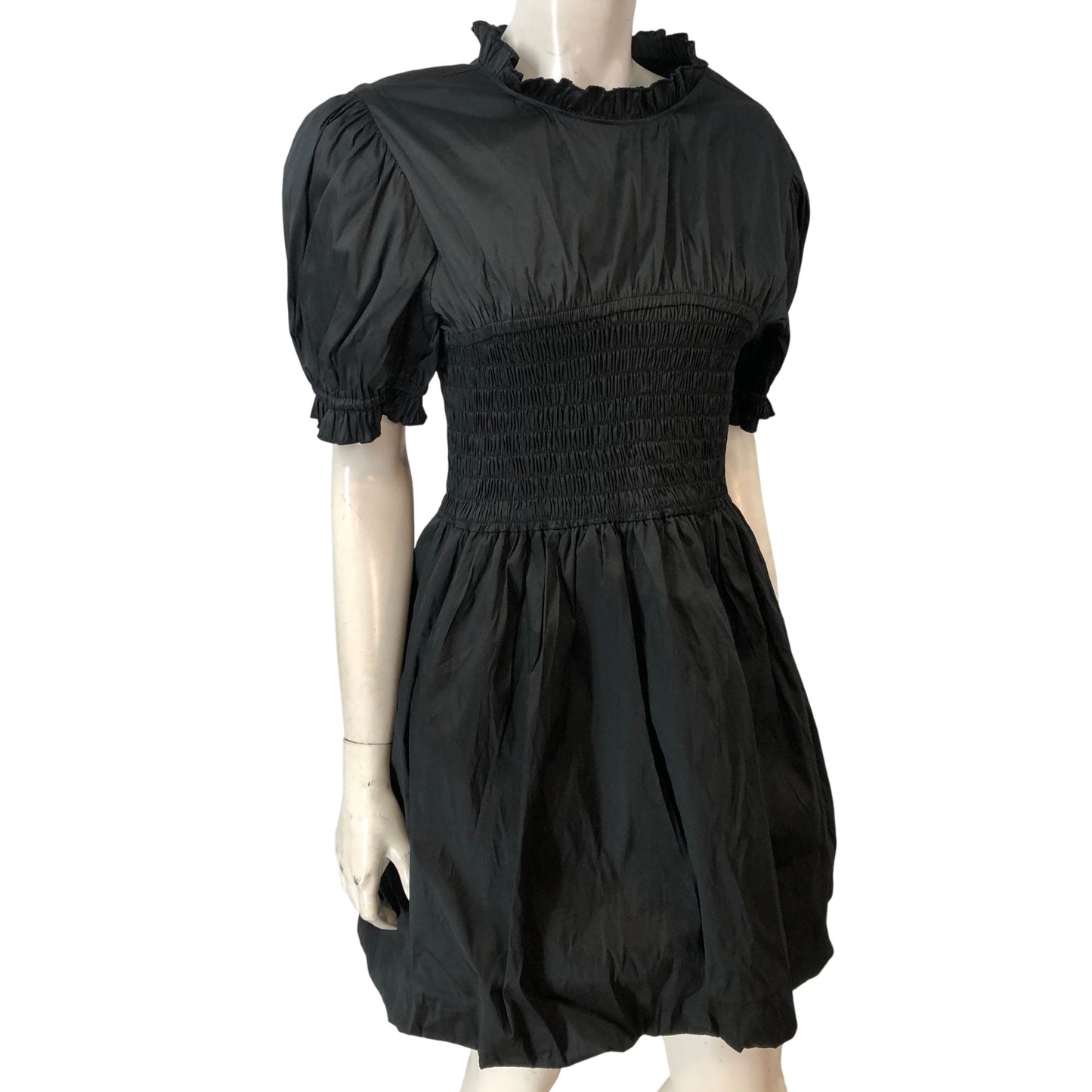River Island Women Black Smocked Puff Sleeve Dress UK Size 16