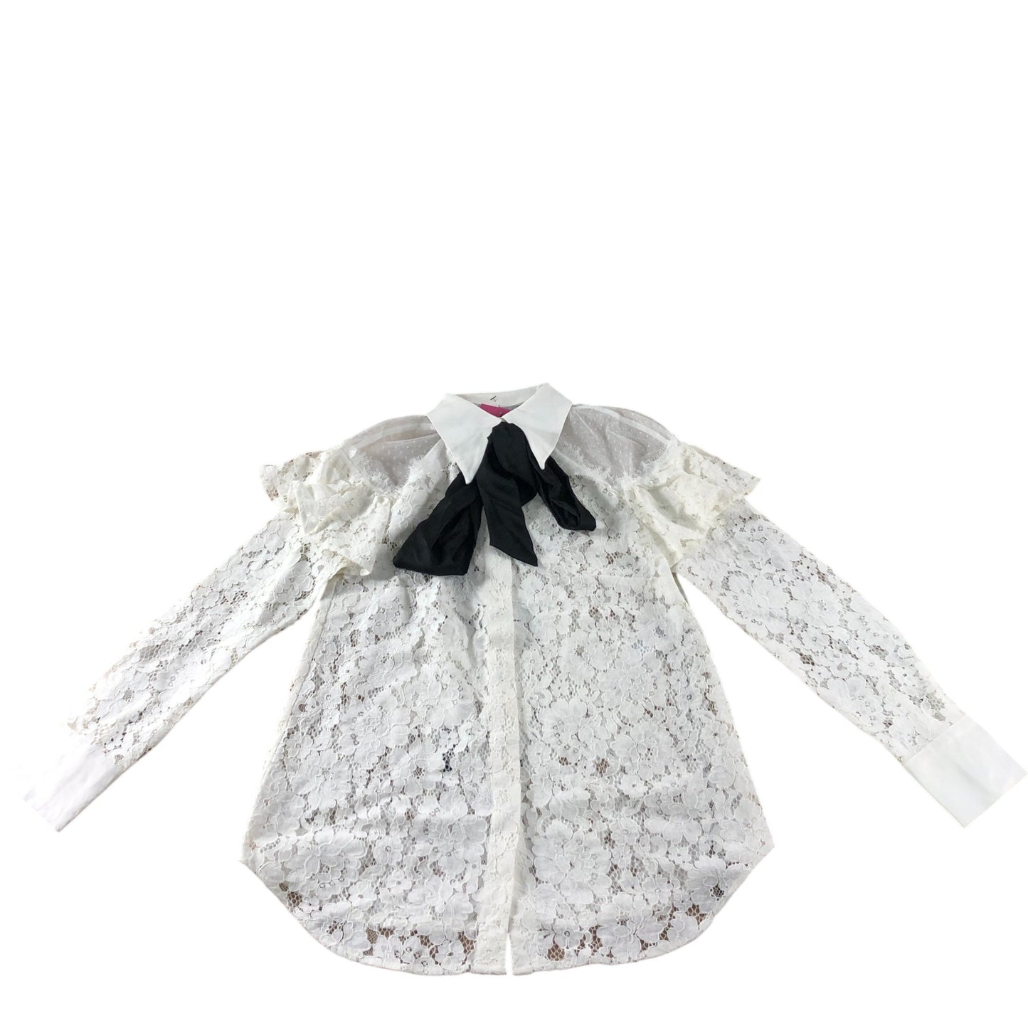 Branded White Tie Neck Lace Ruffle Shirt - Size 8