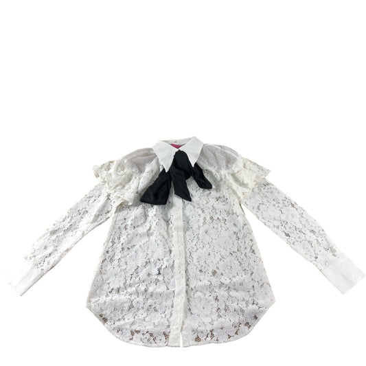 Branded White Tie Neck Lace Ruffle Shirt - Size 8