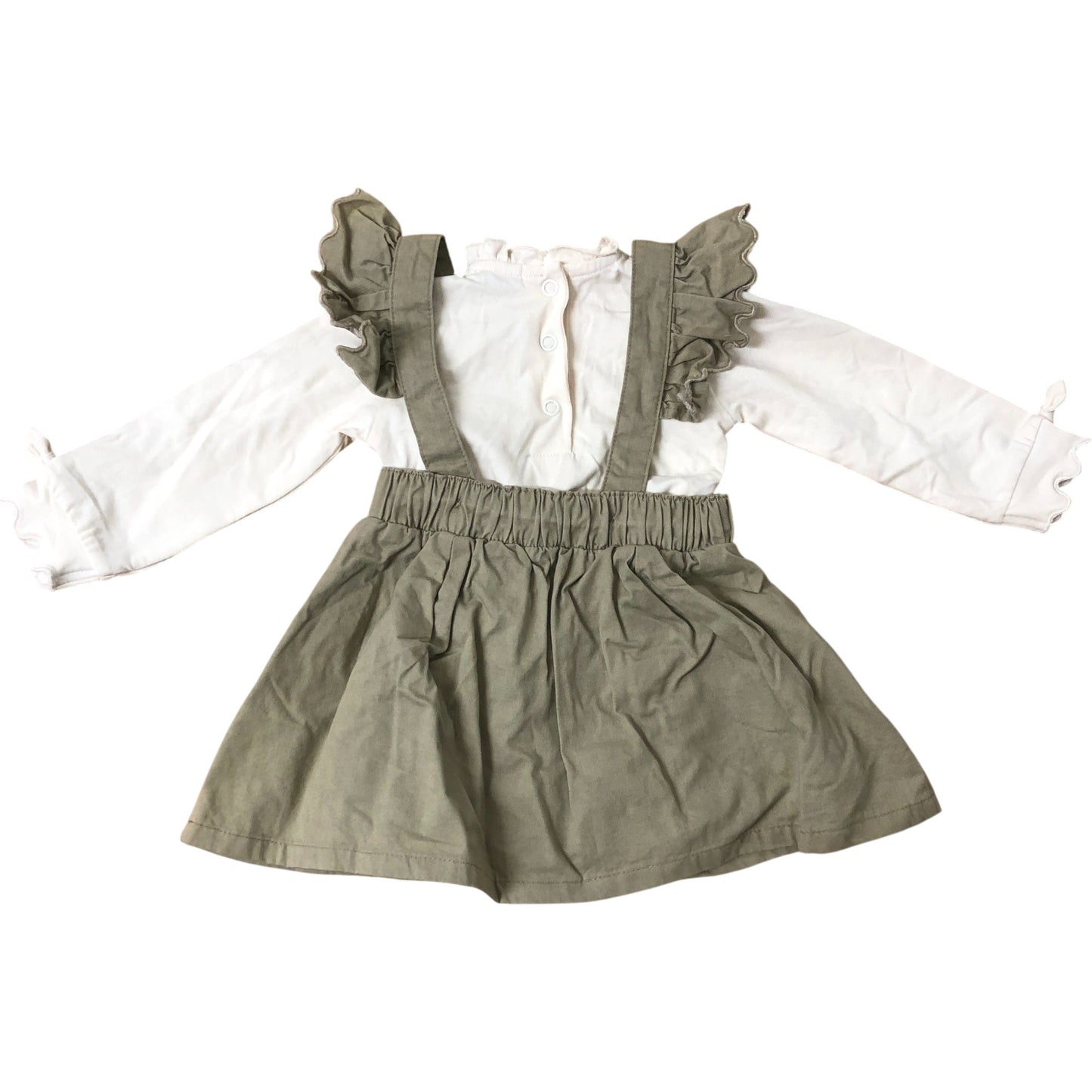 Girls Pinafore Dress With Top 6-12 Months Ruffled Long Sleeve Olive Green