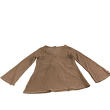 River Island Women's Top UK Large Brown V Neck Long Sleeve Textured Blouse