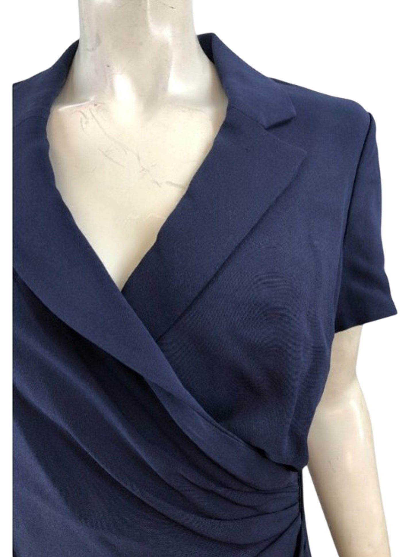 Formal Ladies Dress Navy Blue Short Sleeve Wrap Design UK Size 16 Smart Casual