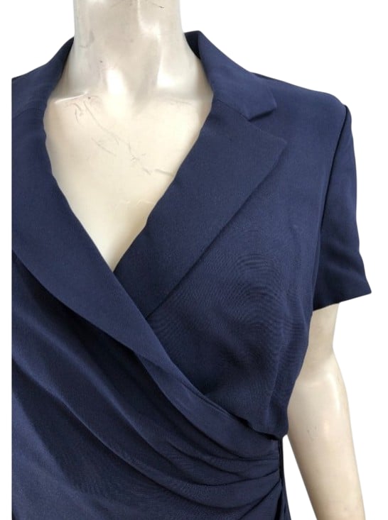 Formal Ladies Dress Navy Blue Short Sleeve Wrap Design UK Size 16 Smart Casual