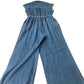 Denim Jumpsuit Women's Sleeveless Button Detail Wide Leg UK14