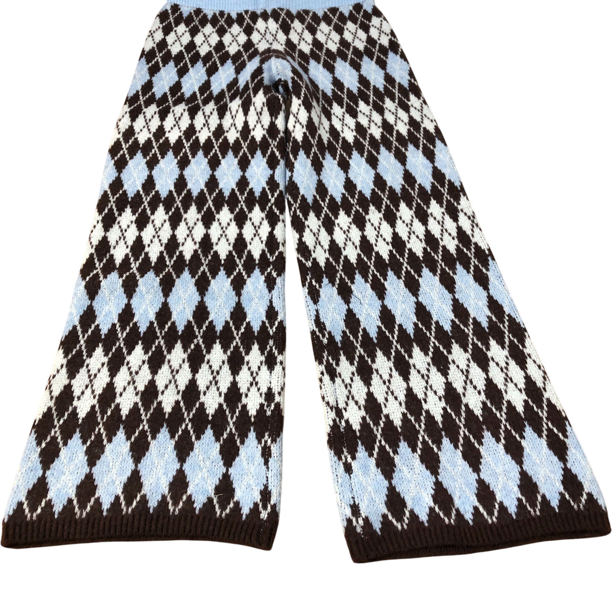 River Island Argyle Trousers Women's Warm Knit Patterned Brown Blue