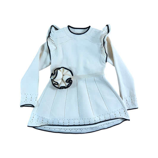 River Island Mini Girls Cream Dress UK12-18 Months Ruffled Design Knitwear