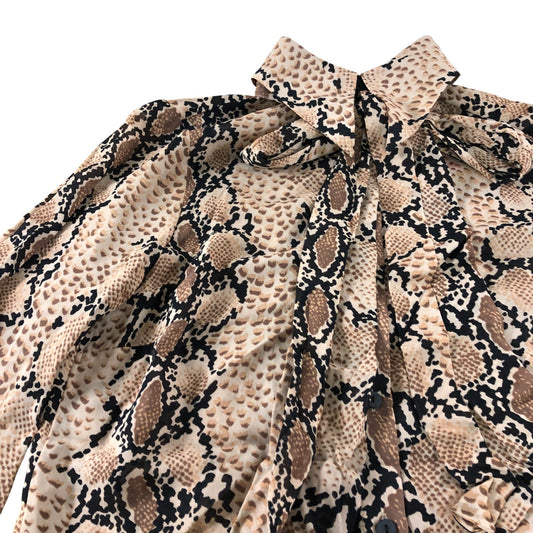 Branded Snake Print Tie Neck Blouse - Size 6