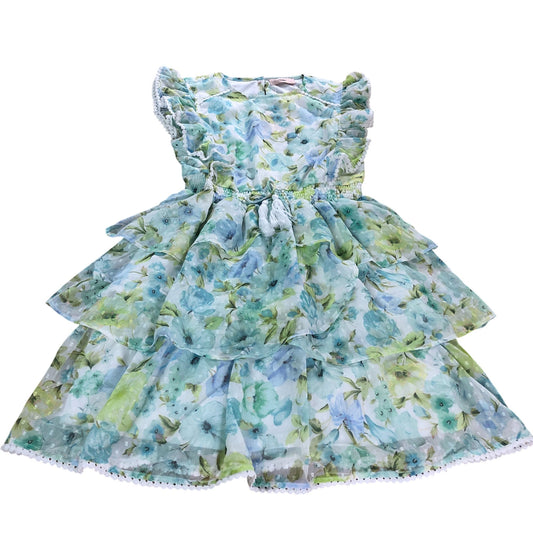 Lipsy London Girls Floral Dress Size 12 Years Multi Layered Green