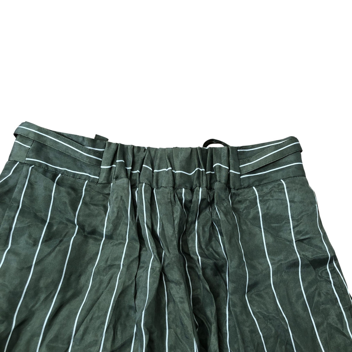 Striped Trousers XS Long Women's Pleated Lightweight Green Fabric