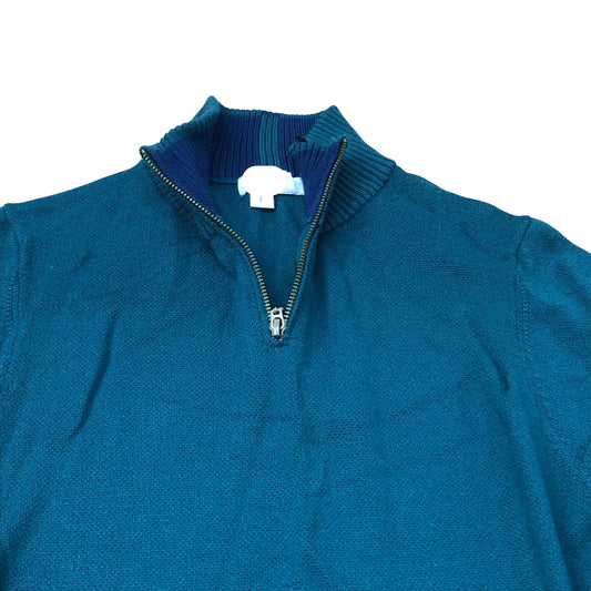 Merino Wool Zip Neck Jumper Size S Men's Teal Knit Sweater