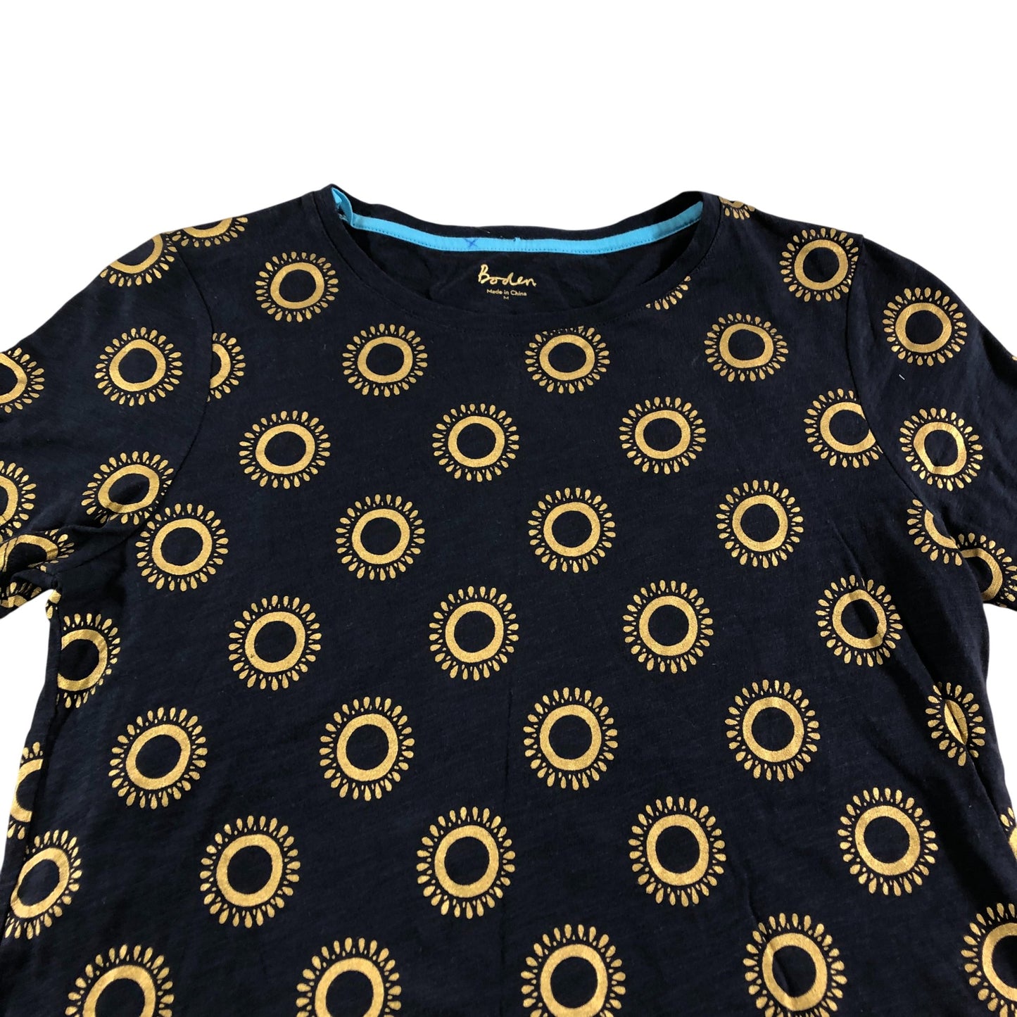 Boden Women's Cotton T-Shirt Navy Blue Patterned Short Sleeve Top UK12