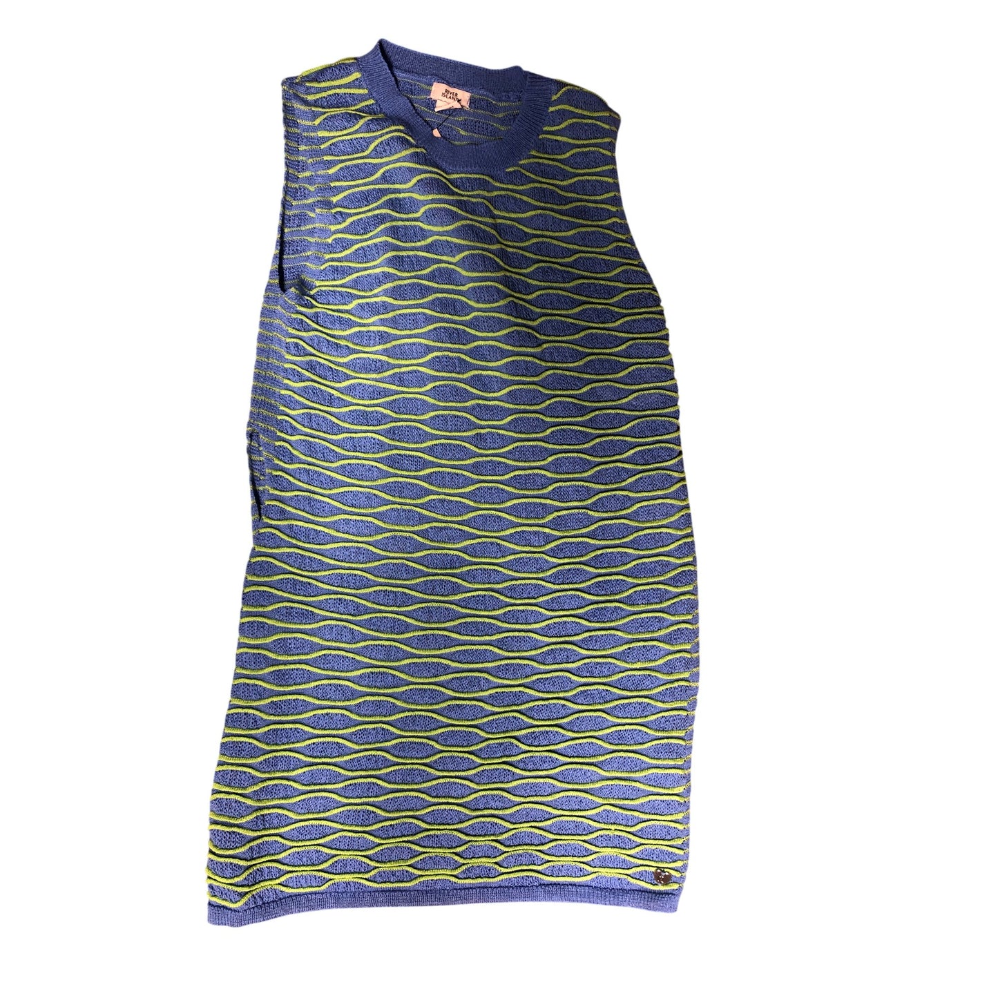 River Island Blue Green Wave Pattern Sleeveless Dress 7-8 Girls Casual Summer