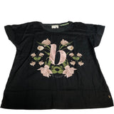 Floral Print T-Shirt Women's Black Short Sleeve Casual Top UK12