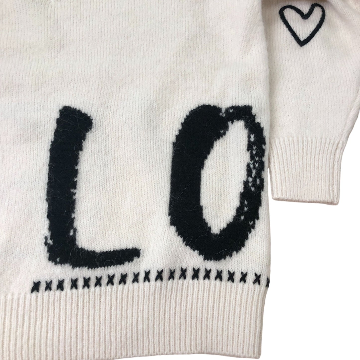 Cream Wool Blend Graphic Love Jumper Size M