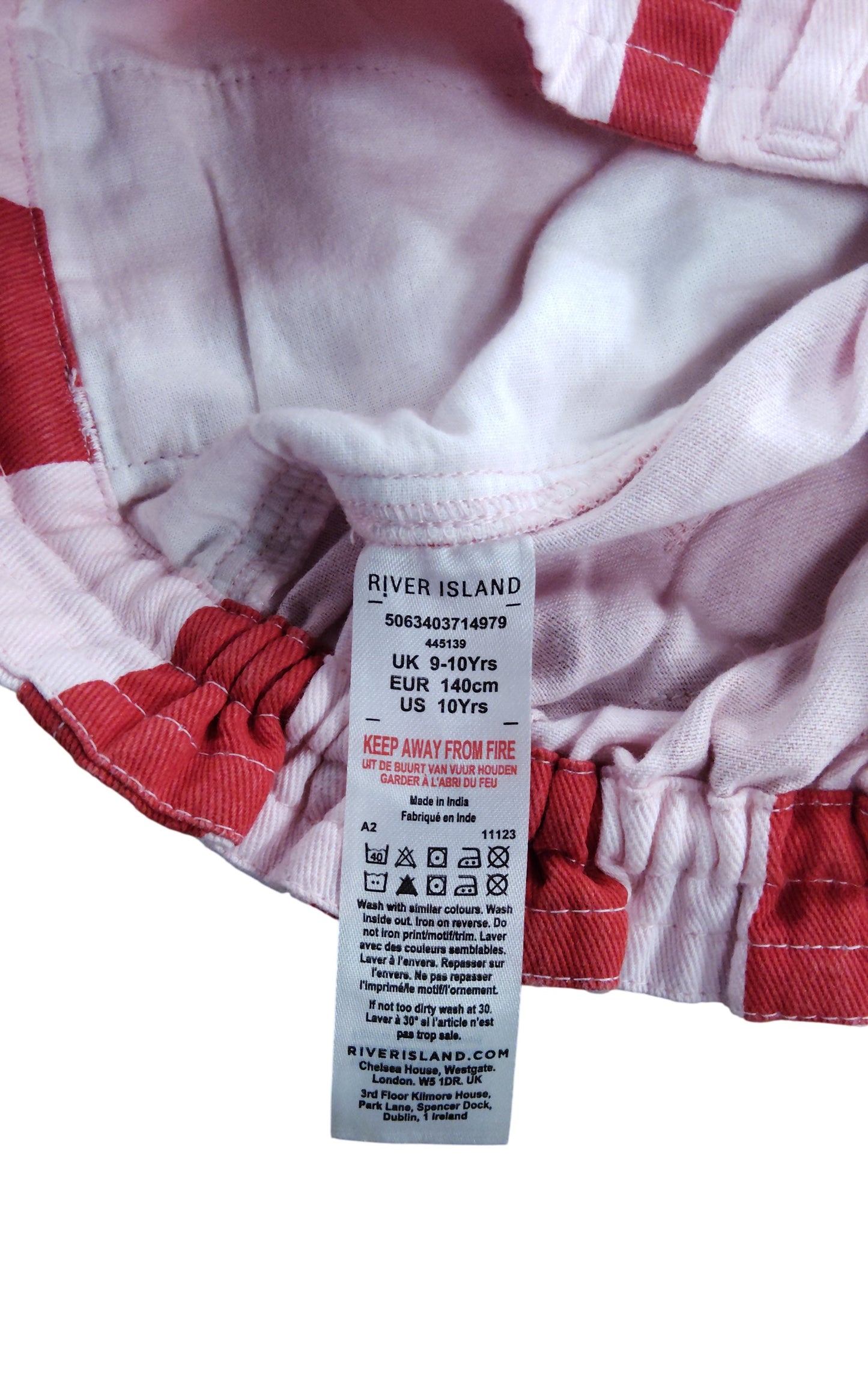 River Island Girls Red White Striped Shorts UK9-10 Years Summer Style