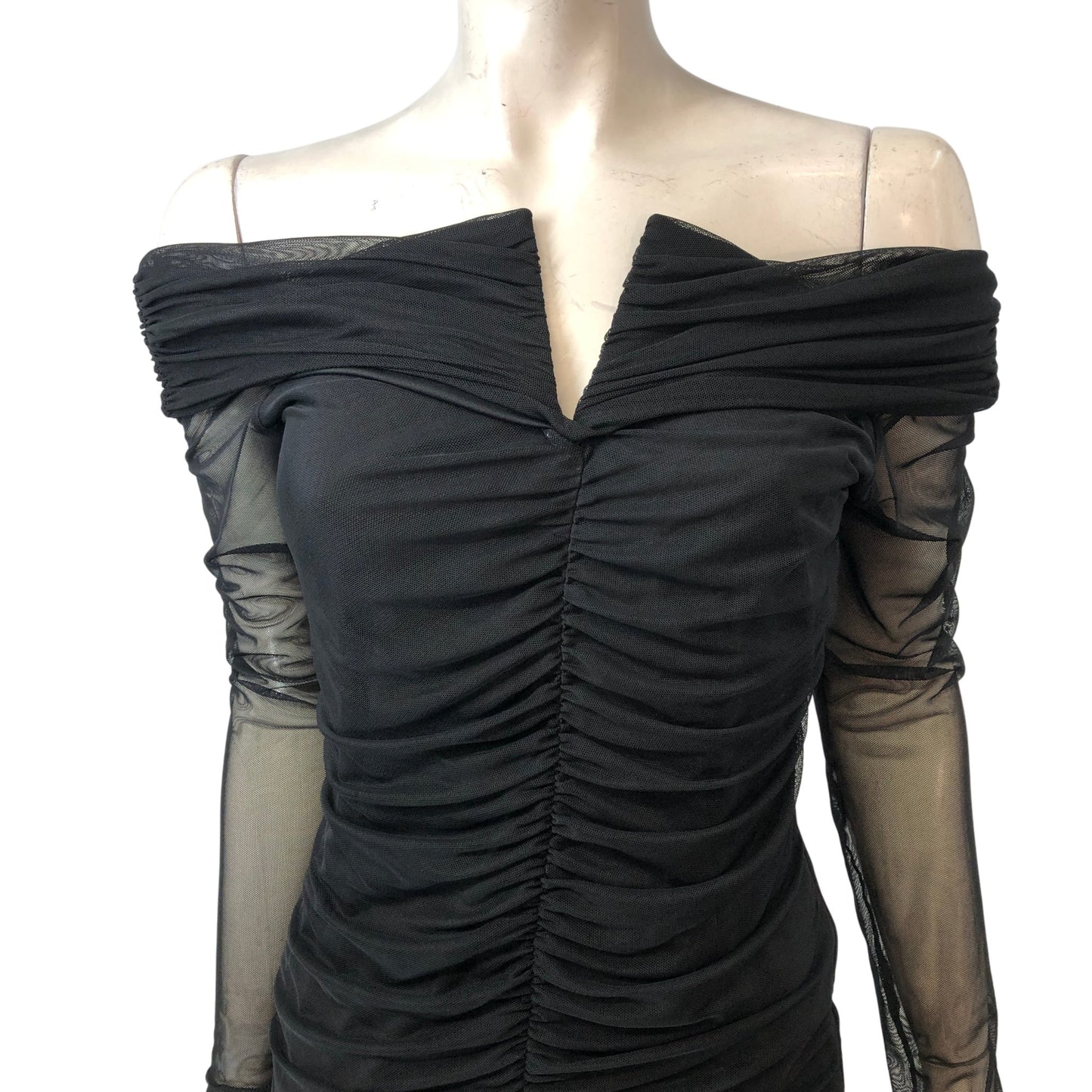 River Island Somewhere Top UK14 Women's Off Shoulder Black Dress Ruched Design