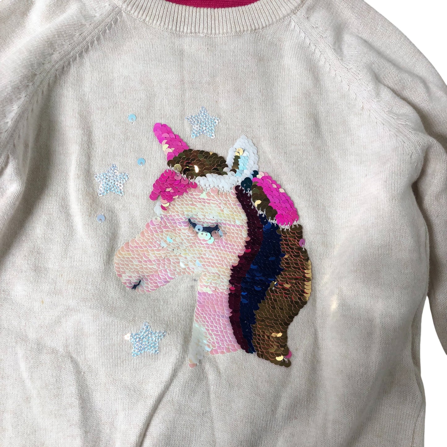 Kids Unicorn Jumper 3-4 Years Girls Cream Sequin Long Sleeve Sweater