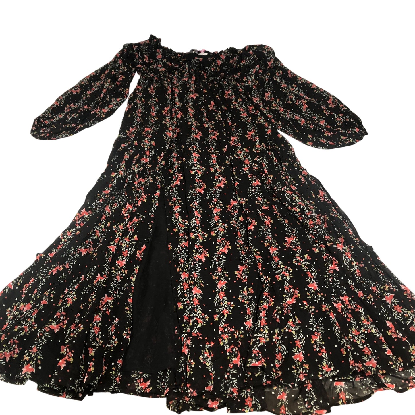 Floral Off Shoulder Dress Women's Long Sleeve Black Red UK10