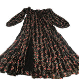 Floral Off Shoulder Dress Women's Long Sleeve Black Red UK10